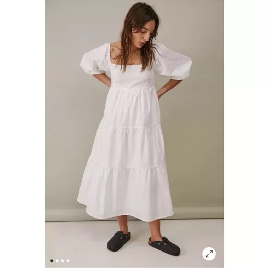 Faithful The Brand White Kiona Tiered Cotton Poplin Midi Dress